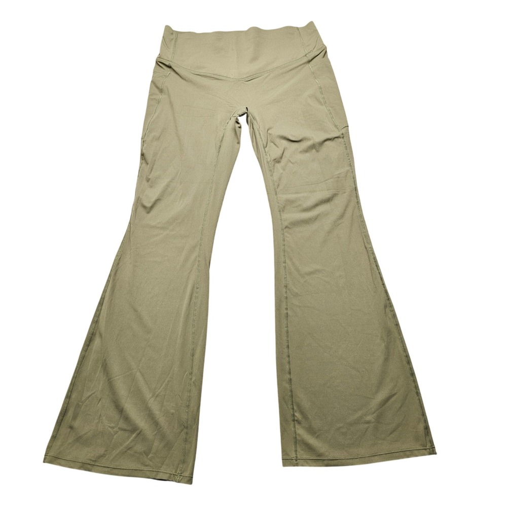 Halara XL Olive Green Crossover High Waisted Flare Leggings with Pockets Yoga